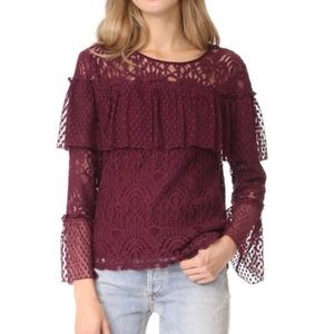 Amberline Ruffled Lace Top in Dark Port NWT
